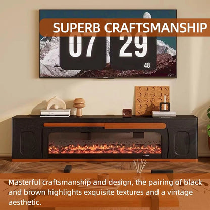 Aihm-Lon Retro Electric Fireplace in Black and Brown Color with Drawers 71”-87”