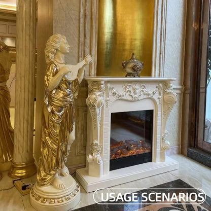 Aihm-Lon Faux Electric Fireplace Includes White European Three-Dimensional Carving 47”