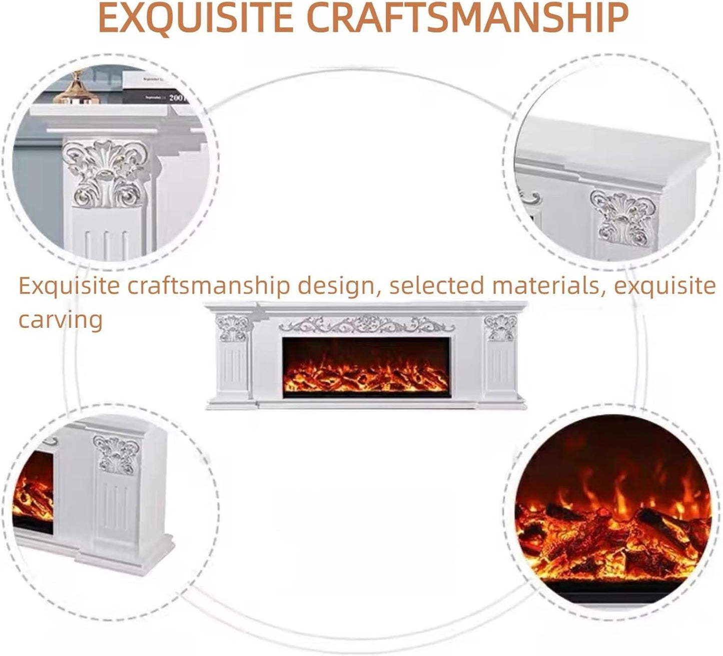 Aihm-Lon White Electric Fireplace Includes Gold-Outlined 71”