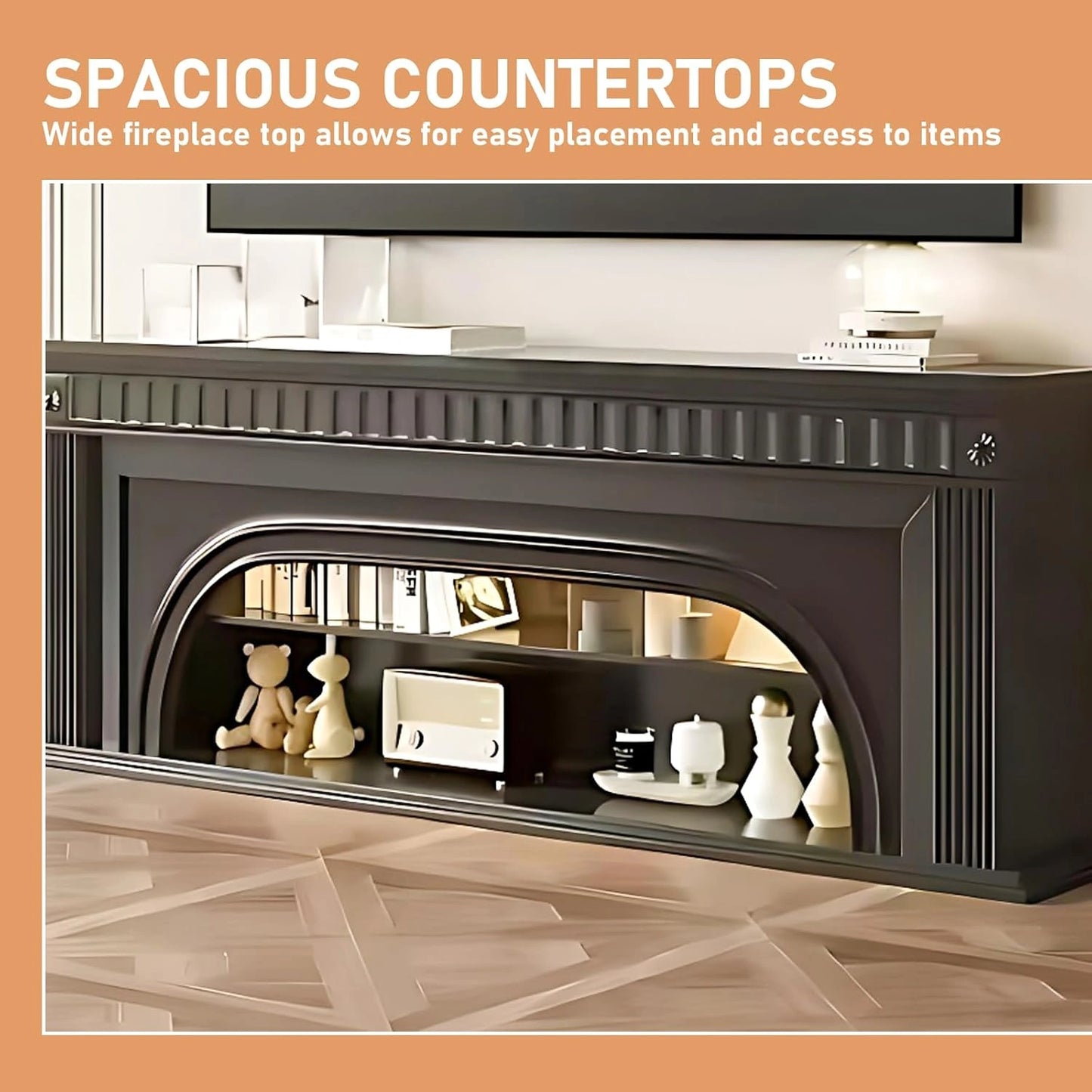 Aihm-Lon Modern Electric Fireplace with Arched Door and Striped Column Design 59”-79”