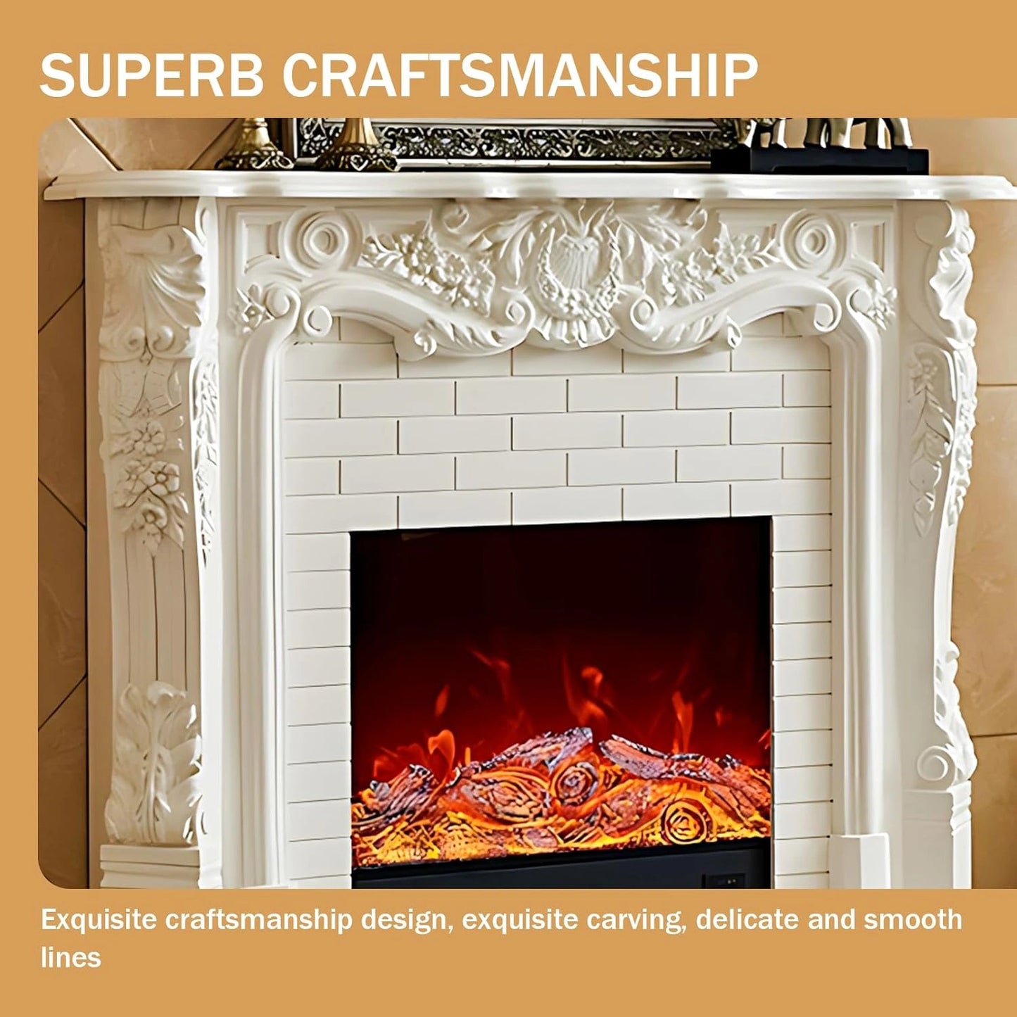 Aihm-Lon Electric Fireplace Includes Retro Brick and Side Carving Design 59”