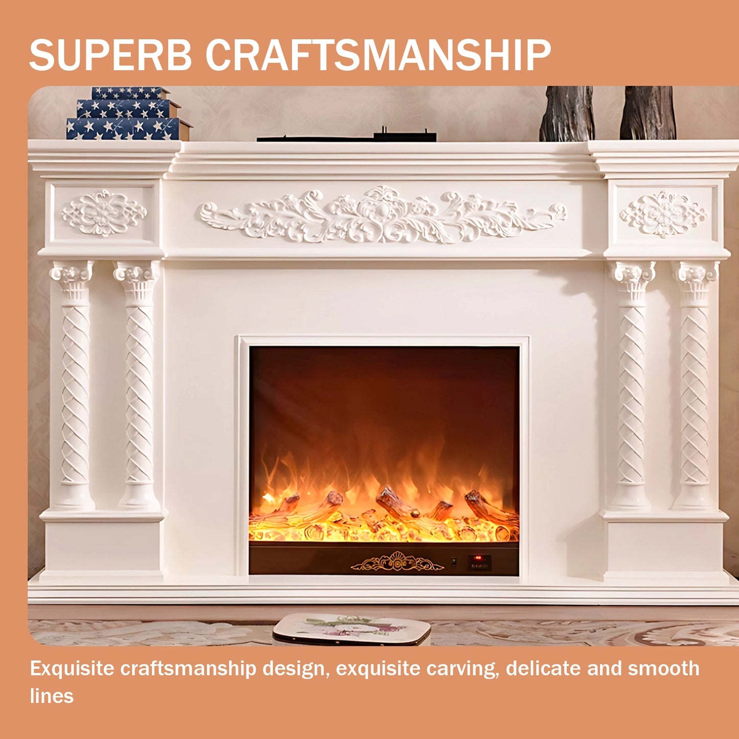 Aihm-Lon Freestanding Electric Fireplace Includes Modern Flower Carving 87”