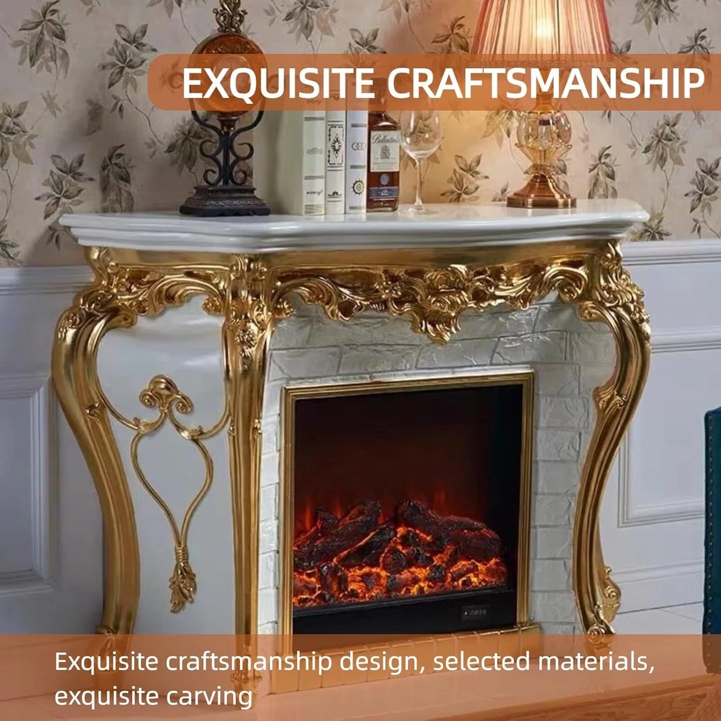 Aihm-Lon Electric Fireplace with Exquisite Carving White Vintage Tall Chimenea TV Stand 57”