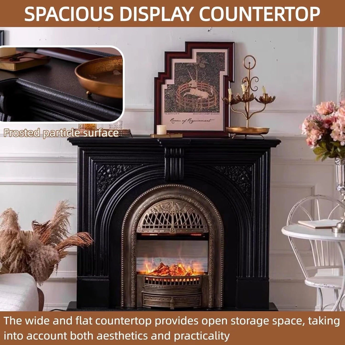 Aihm-Lon Tall Electric Fireplace with Metal Birdcage Firebox and Vintage Carving 51”