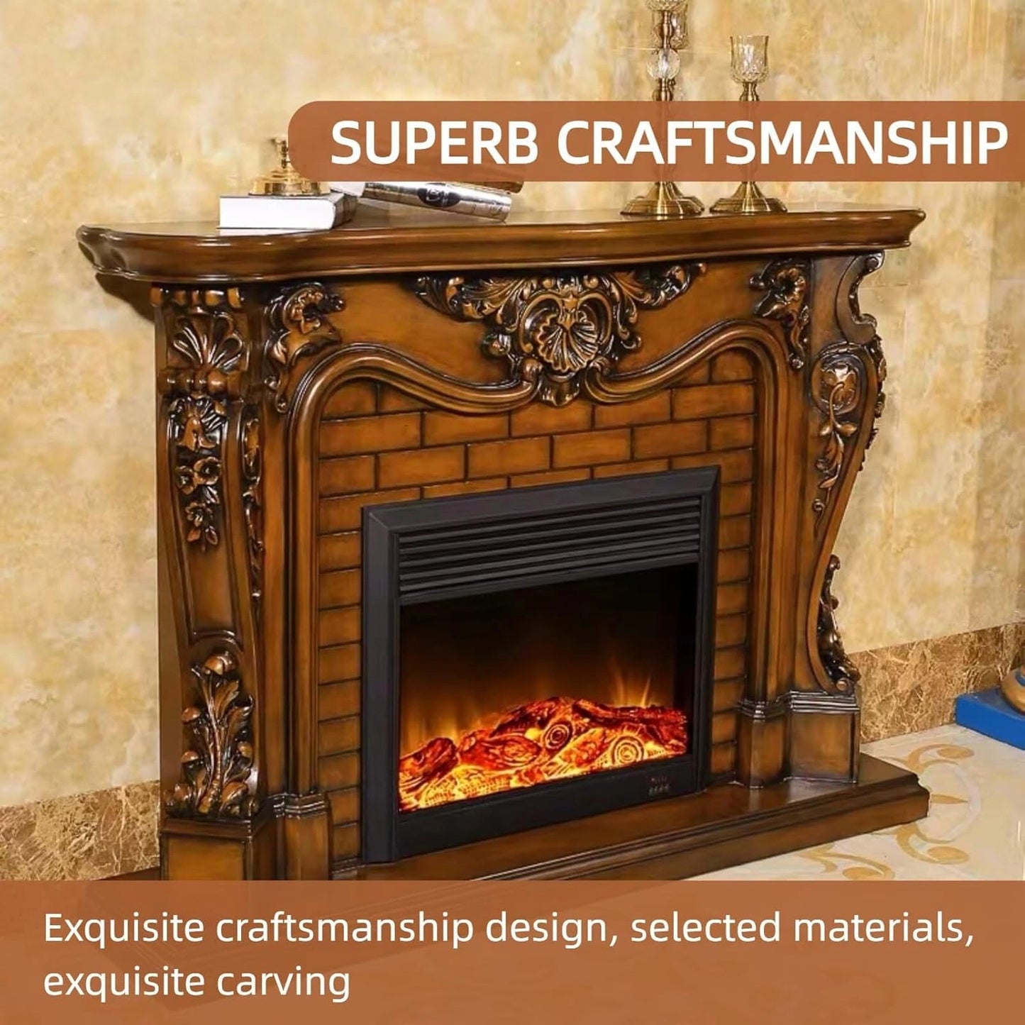 Aihm-Lon Electric Fireplace Brown Faux Chimenea TV Stand 65”