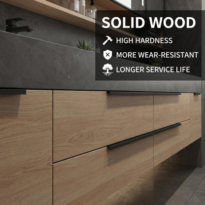 60''-96'' Modern Floating Bathroom Vanity with Sink Long Countertop Warm Oak Drawers