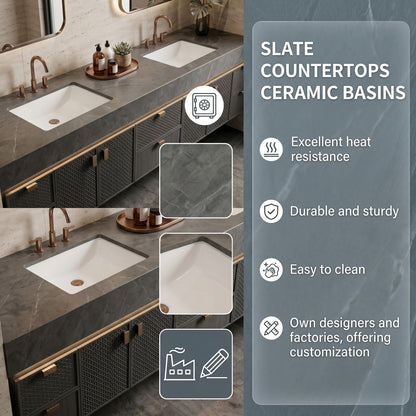 78''-96'' Modern Bathroom Vanity with Sink Dark Stone Top Storage Drawers Cabinet