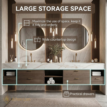 76''-96'' Double Bathroom Vanity with Sink Modern Wood-Grain Slatted Vanities Warm Vertical