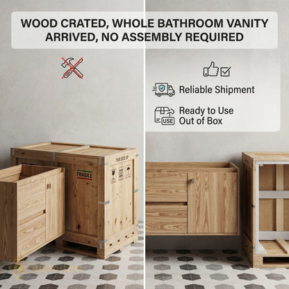 36''-64'' Floating Bathroom Vanity with Sink Warm Wood Grain White Integrated Mirror
