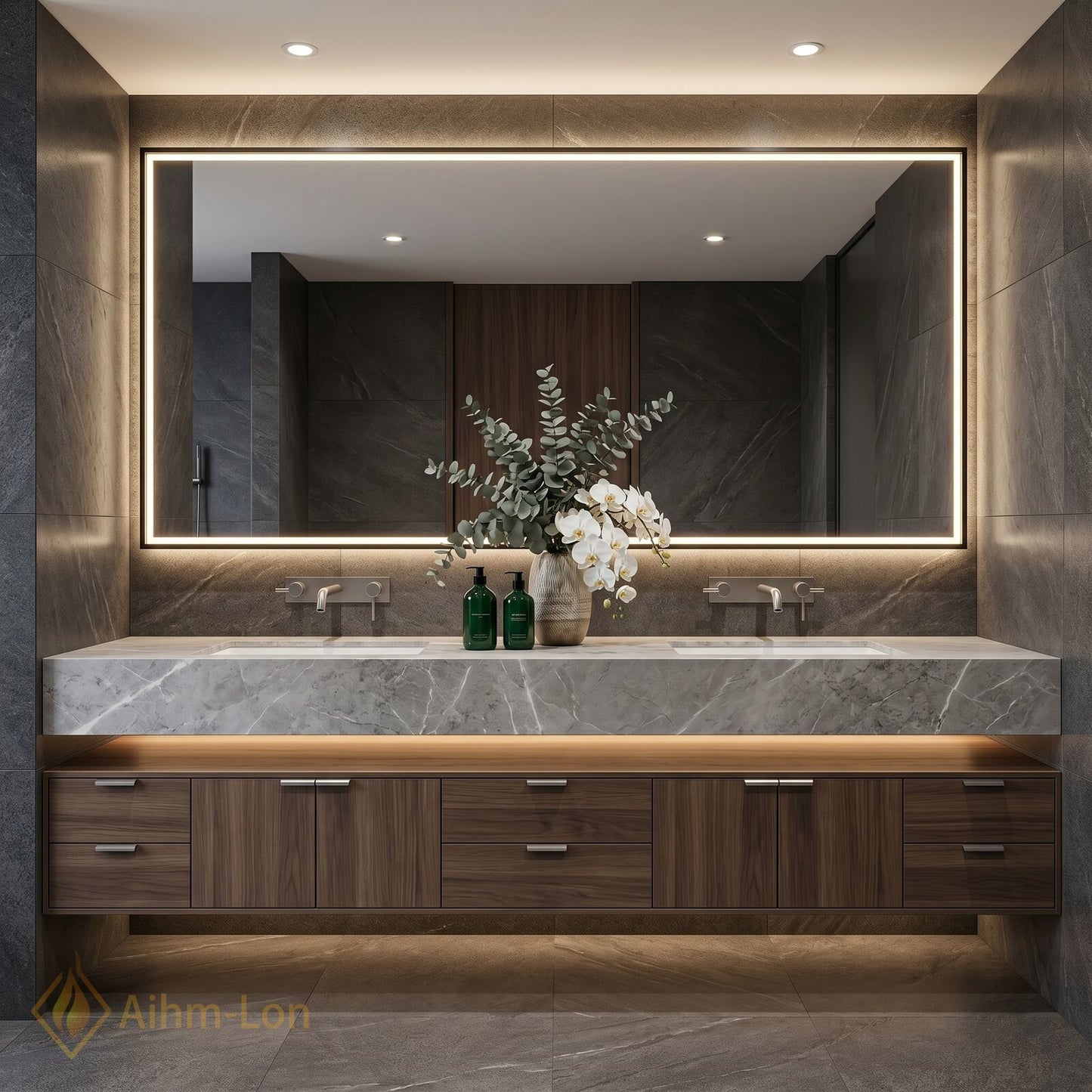 76''-96'' Bathroom Vanity with Sink Floating Storage Drawers Large Marble Texture Top