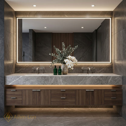 76''-96'' Bathroom Vanity with Sink Floating Storage Drawers Large Marble Texture Top
