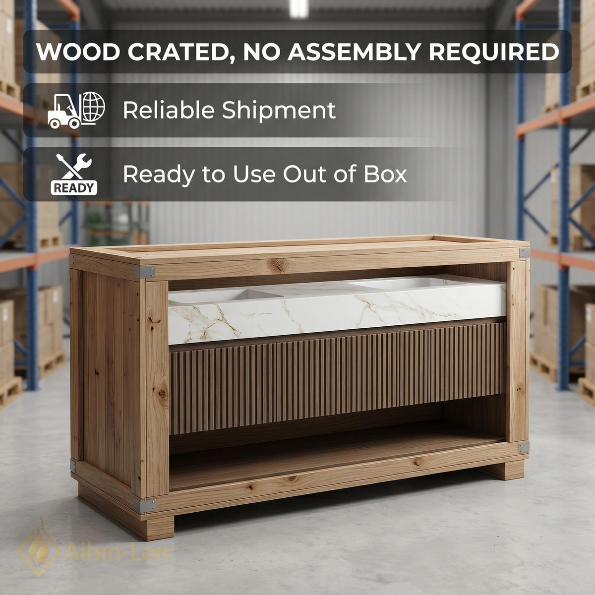 60''-96'' Double Bathroom Vanity with Sink Modern Floating Warm Wood Slatted Panel