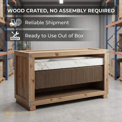 60''-96'' Double Bathroom Vanity with Sink Modern Floating Warm Wood Slatted Panel