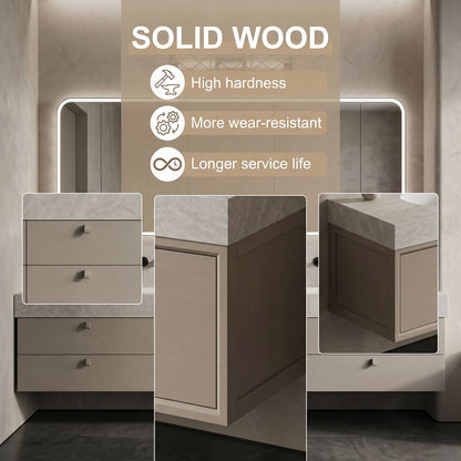 60''-96'' Double Bathroom Vanity with Sink Stone Look Marble Frameless Mirror Drawer Cabinet
