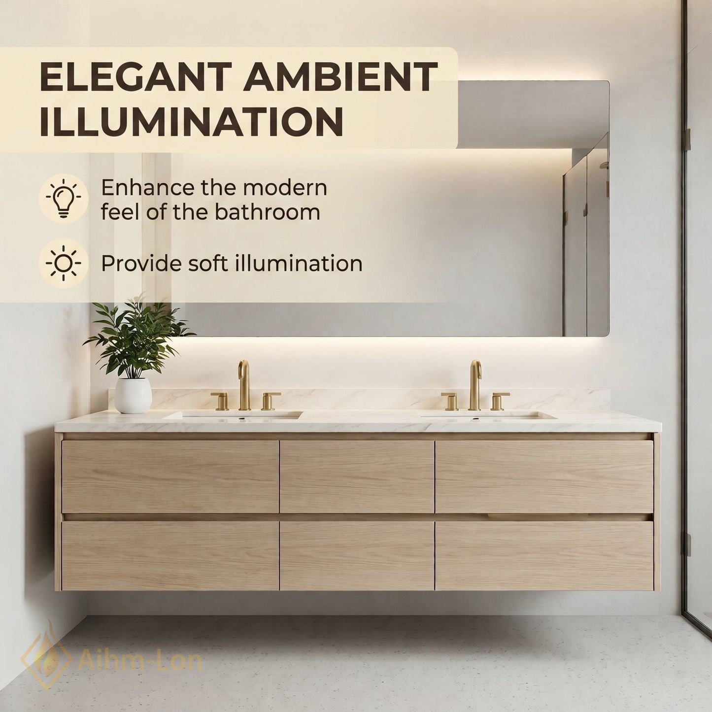 60''-96'' Modern Bathroom Vanity with Sink Floating Marble Texture Anti-Fog Drawers