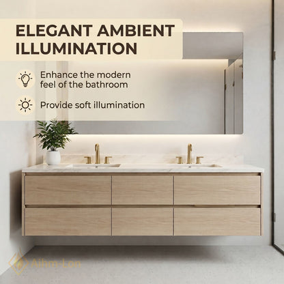 60''-96'' Modern Bathroom Vanity with Sink Floating Marble Texture Anti-Fog Drawers