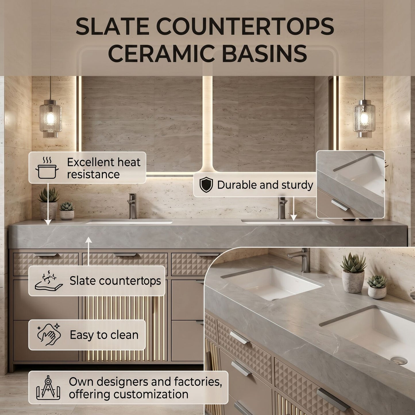 78''-96'' Modern Bathroom Vanity with Sink Double Sink Geometric Textured Grey Storage Cabinet