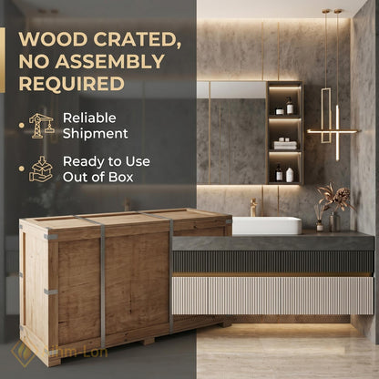 60''-96'' Modern Double Bathroom Vanity with Sink Floating Fluted Two-Tone Stone-Effect Top