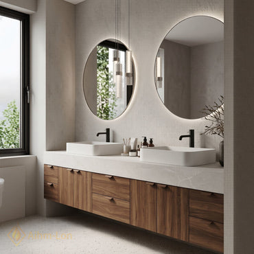 76''-96'' Double Bathroom Vanity with Sink Floating Wood-Grain Grained Panels Marble Patterned