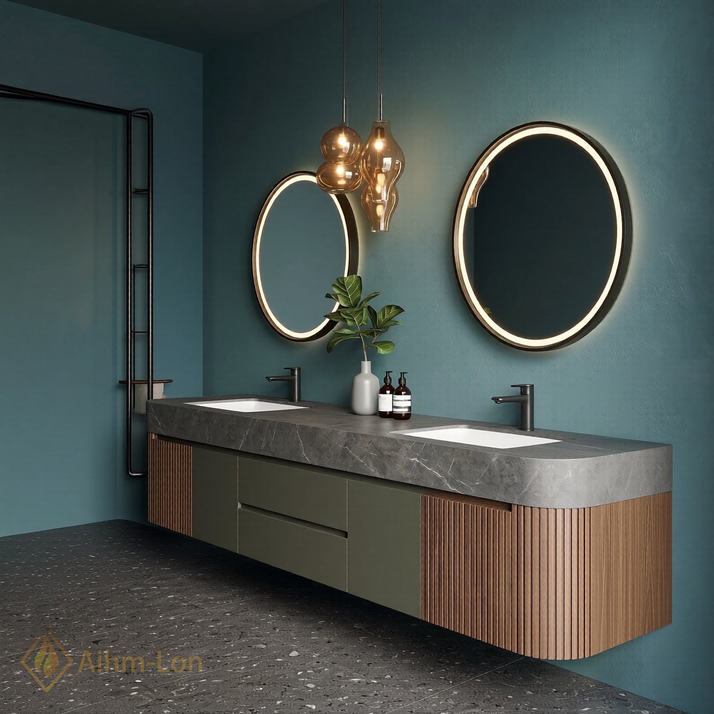 60''-96'' Double Bathroom Vanity with Sink Floating Fluted Side Panel Texture Matte