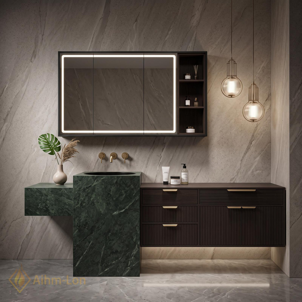 36''-110'' Bathroom Vanity with Sink Modern Green Sintered Stone Top