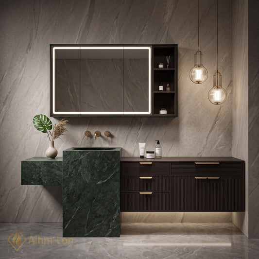 36''-110'' Bathroom Vanity with Sink Modern Green Sintered Stone Top