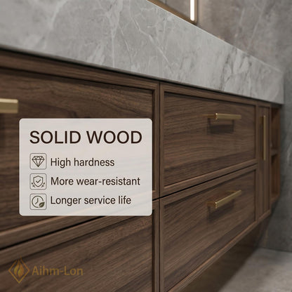 70''-96'' Double Bathroom Vanity with Sink Modern Floating Dark Walnut Marble Top