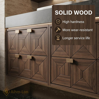 60''-96'' Double Bathroom Vanity with Sink Modern Floating Geometric Walnut Doors Side