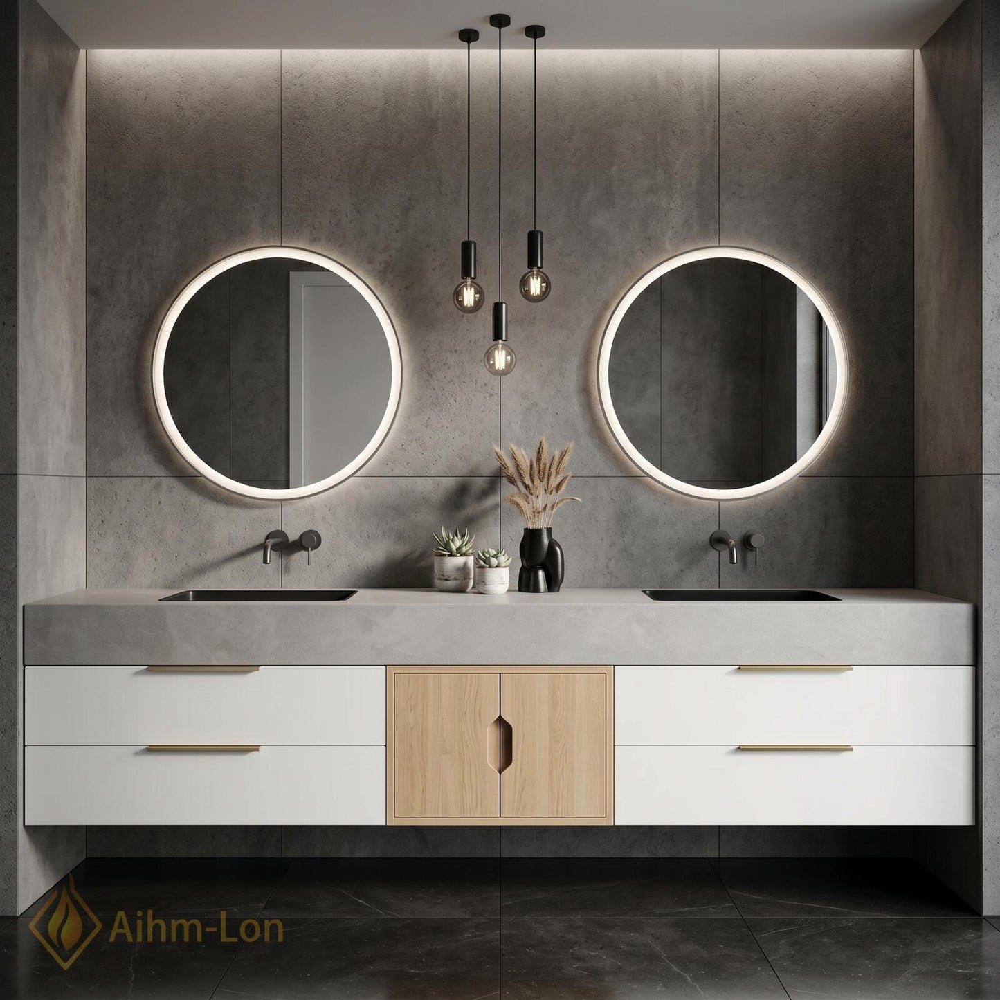 60''-96'' Double Bathroom Vanity with Sink Wood Floating Surface Panel Open Drawers
