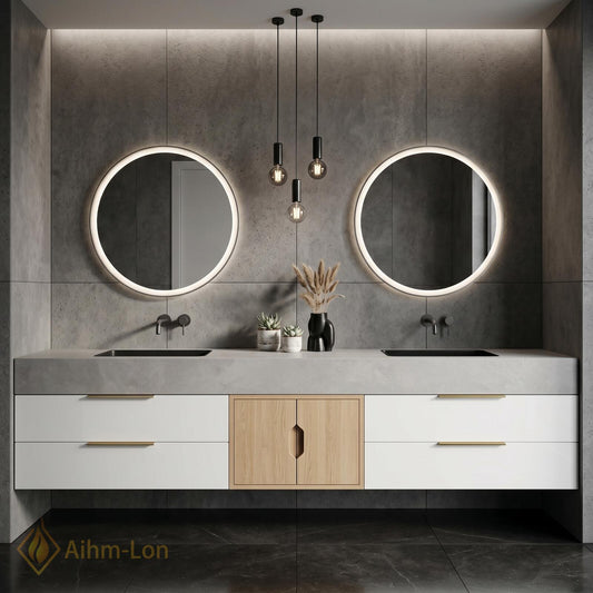 60''-96'' Double Bathroom Vanity with Sink Wood Floating Surface Panel Open Drawers