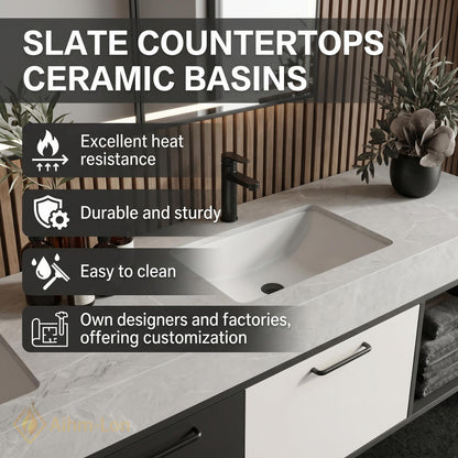 60''-96'' Double Bathroom Vanity with Sink Floating Matte White Finish Open Shelving