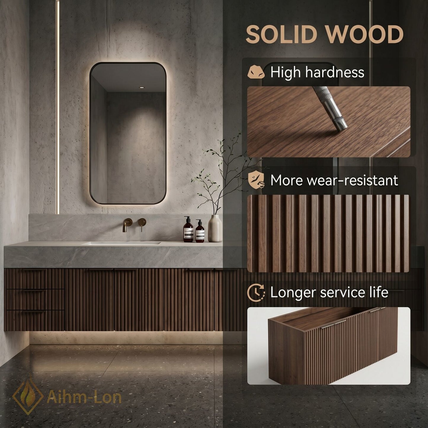 70''-96'' Double Bathroom Vanity with Sink Wall-Mounted Wall-Mount Modern Slatted Vanities Vertical