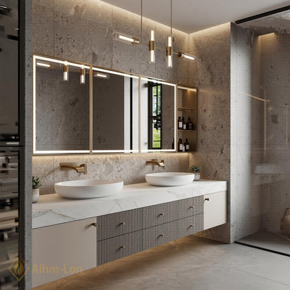 72''-96'' Double Bathroom Vanity with Sink Grey Modern Floating Drawer Soft Finish