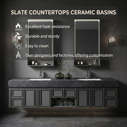 60''-96'' Double Bathroom Vanity with Sink Modern Geometric Framed Charcoal Marble-finish