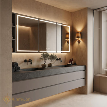 72''-96'' Double Bathroom Vanity with Sink Floating Double Dark Stone Texture Slab