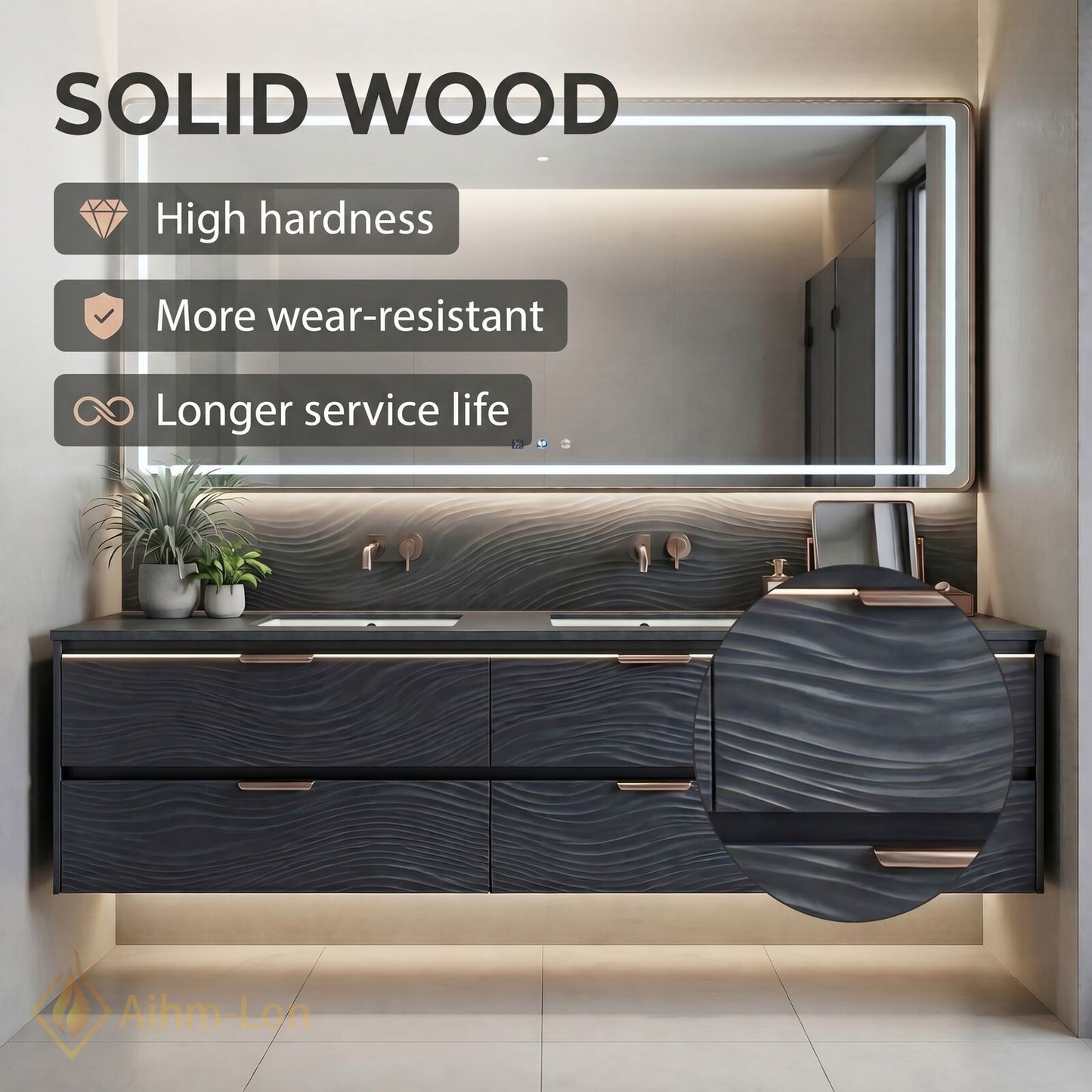 60''-96'' Double Bathroom Vanity with Sink Wave-Patterned Doors Deep Basin Six Drawers Cabinet
