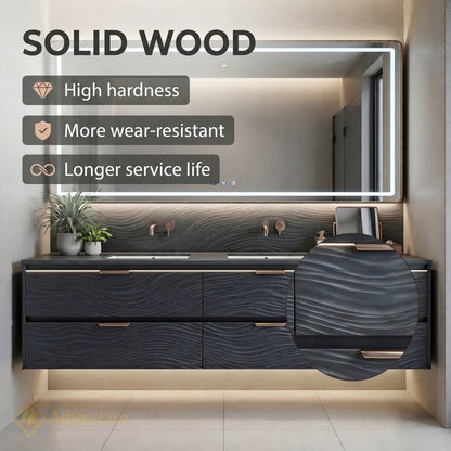 60''-96'' Double Bathroom Vanity with Sink Wave-Patterned Doors Deep Basin Six Drawers Cabinet