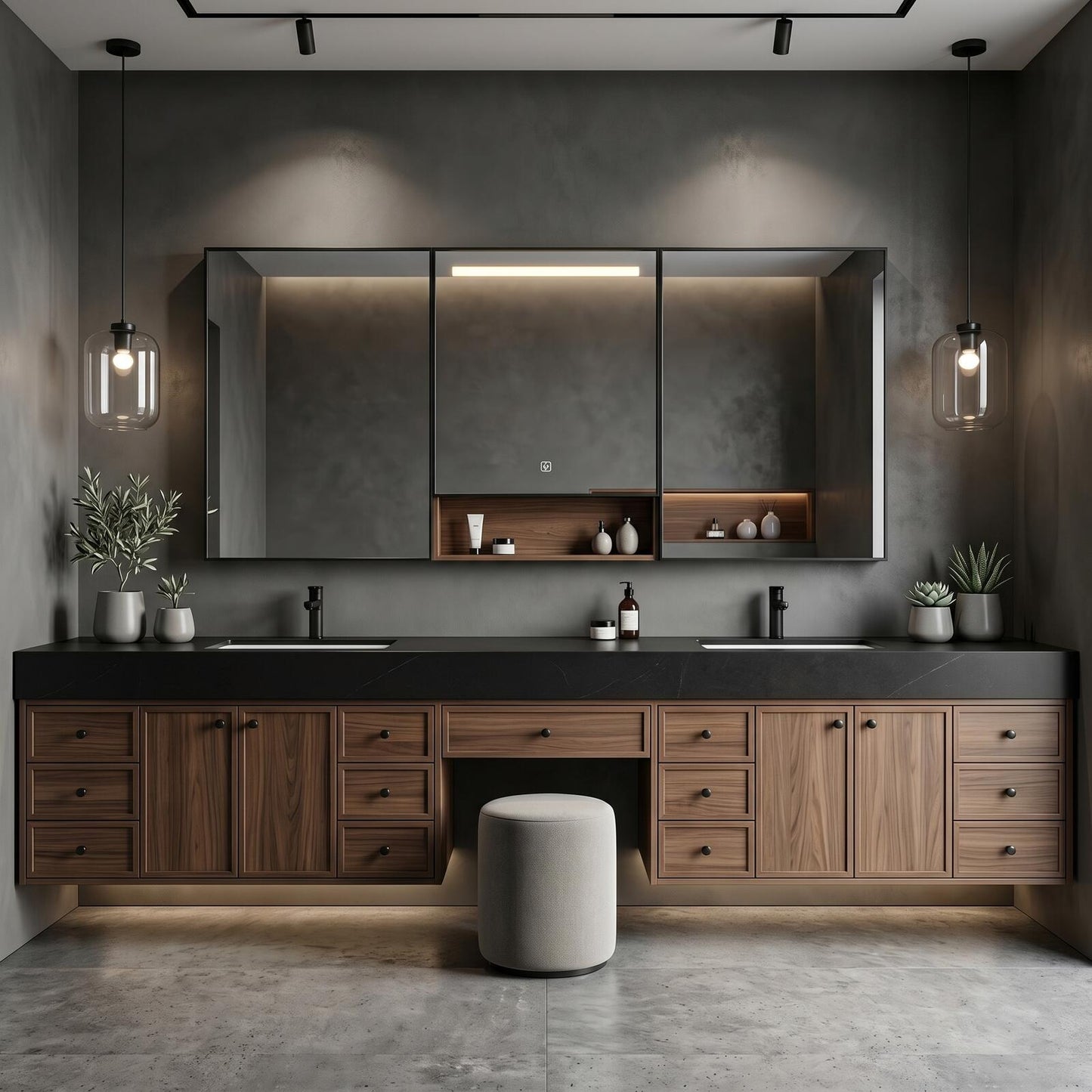 78''-96'' Modern Bathroom Vanity with Sink Double Dark Stone Top Drawer Storage
