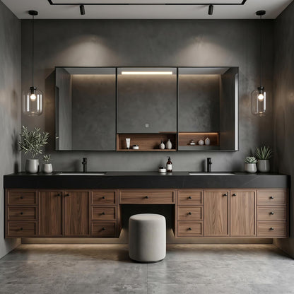 78''-96'' Modern Bathroom Vanity with Sink Double Dark Stone Top Drawer Storage