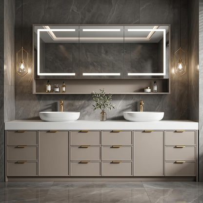 78''-96'' Modern Bathroom Vanity with Sink Double Sink Grey Matte Gold Hardware Cabinet