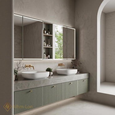 60''-96'' Double Bathroom Vanity with Sink Floating Ribbed Doors Sage Green Finish