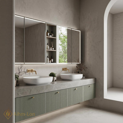 60''-96'' Double Bathroom Vanity with Sink Floating Ribbed Doors Sage Green Finish