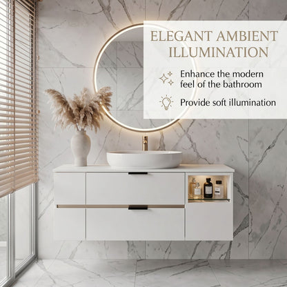36''-64'' Modern Bathroom Vanity with Sink Floating White Anti-Fog Open Side Shelving