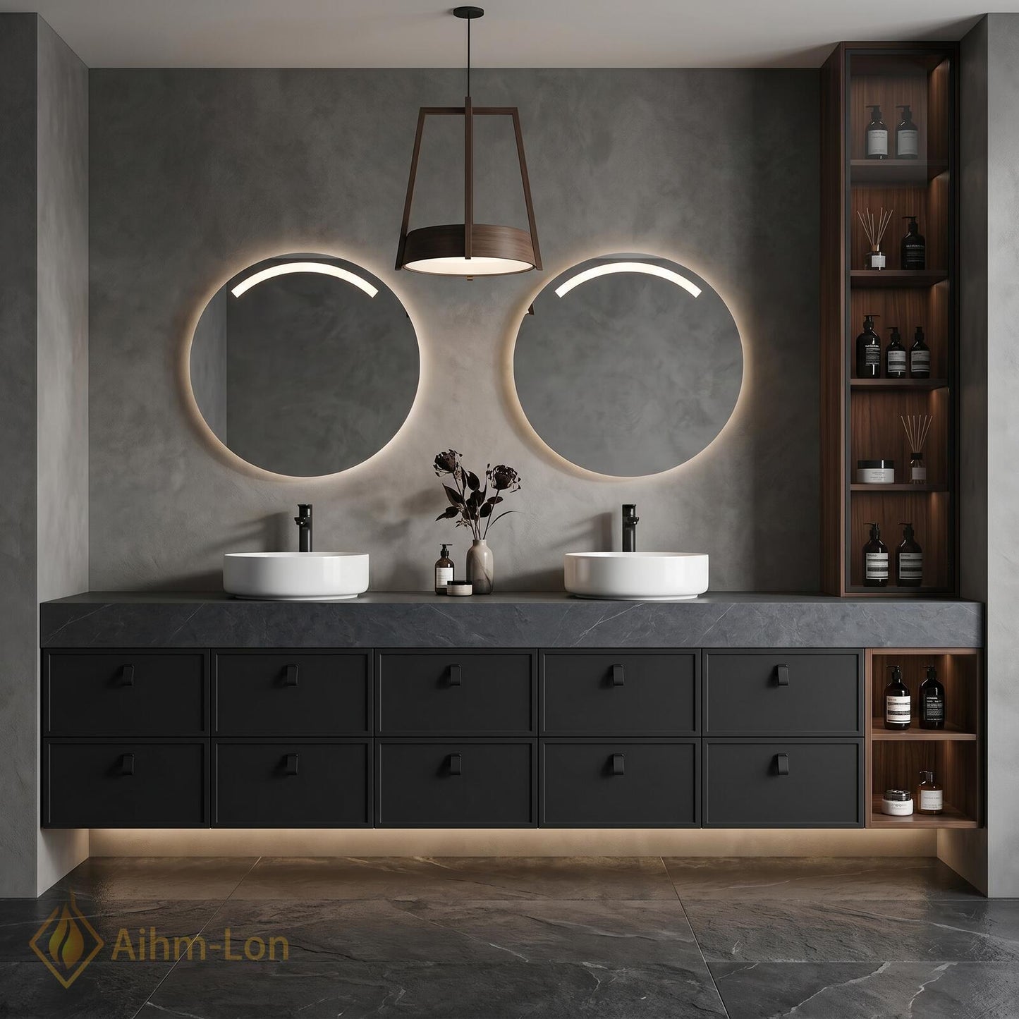 76''-96'' Double Bathroom Vanity with Sink Dark Charcoal Modern Floating Stone-Top