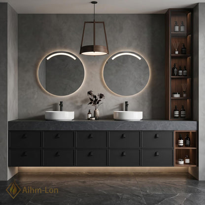 76''-96'' Double Bathroom Vanity with Sink Dark Charcoal Modern Floating Stone-Top