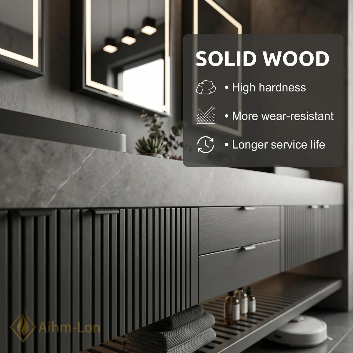 76''-96'' Double Bathroom Vanity with Sink Floating Vanity Dark Slate Finish Dual