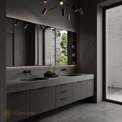 70''-96'' Modern Double Bathroom Vanity with Sink Floating Dark Matte Stone Top
