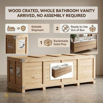 60''-96'' Modern Bathroom Vanity with Sink Floating Wood Marble Integrated Mirror Storage