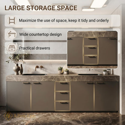 60''-96'' Modern Bathroom Vanity with Sink Flat-Panel Stone Textured Drawers Cabinet