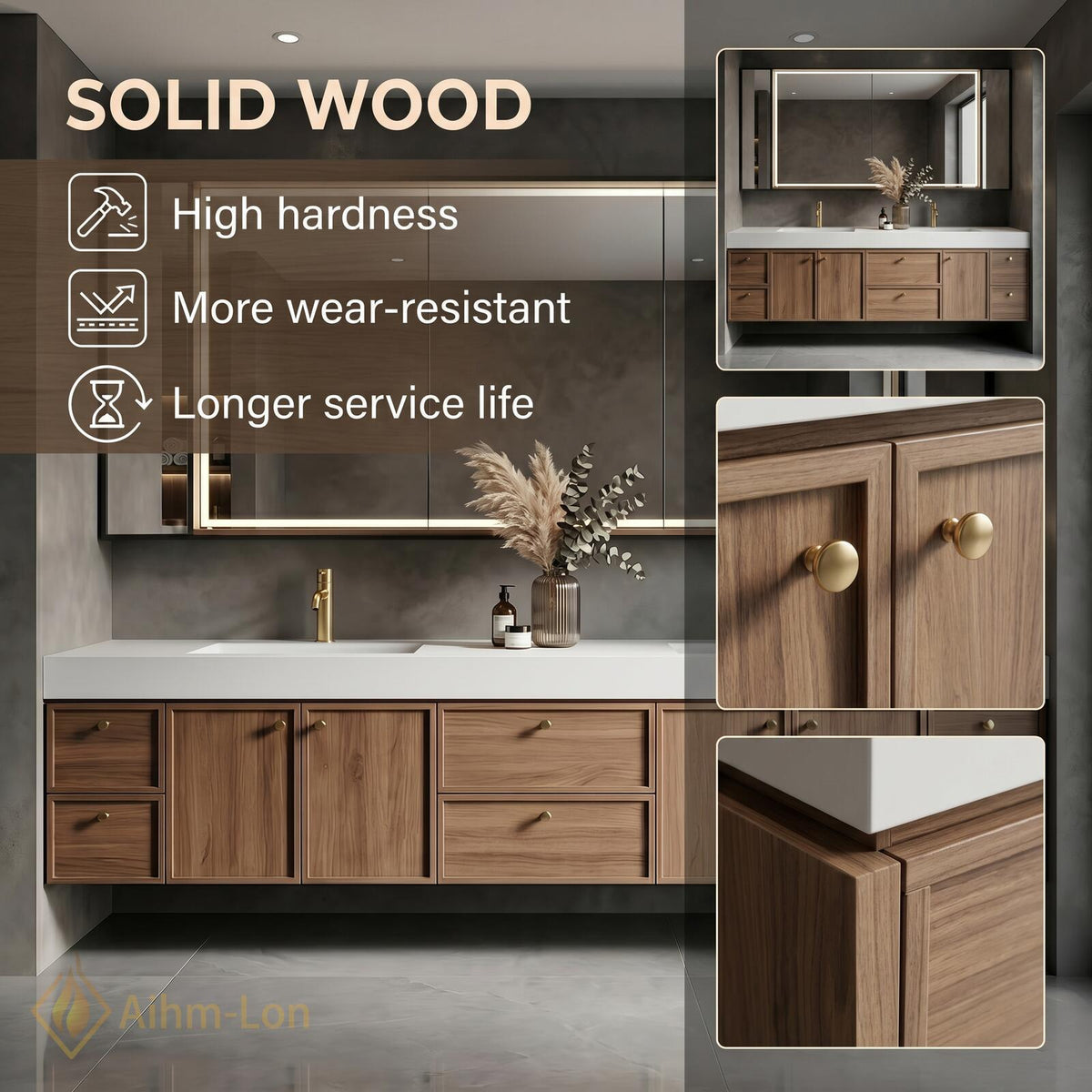 60''-96'' Double Bathroom Vanity with Sink Floating Warm Oak Grain Finish Drawers